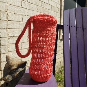 Handmade Knit Water Bottle Holder With Short Strap